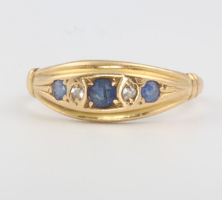 An 18ct yellow gold sapphire and diamond ring 3.1 grams, size N 