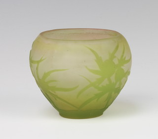 A Galle style cameo glass vase decorated with thistles, bearing a signature 5.5cm 