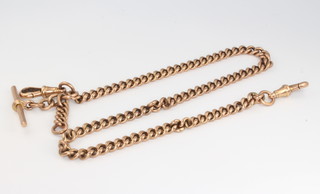 A 9ct yellow gold Albert with T bar and clasp 36.8 grams