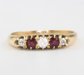 An 18ct yellow gold ruby and diamond ring size L 1/2 1.9 grams 