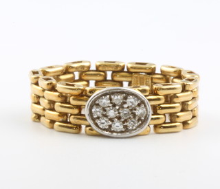 An 18ct yellow gold ten stone diamond chain link ring, maker J H Ld 6.9 grams, size Q 