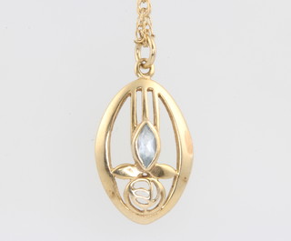 A 9ct yellow gold gem set pendant 20mm on a ditto chain 52cm, 4.1 grams