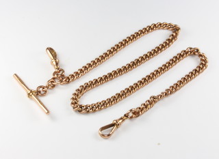A 9ct yellow gold Albert with T bar and 2 clasps, 28.3 grams