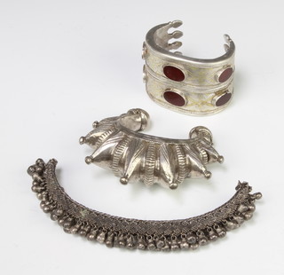 A hardstone set silver bracelet and 2 other bracelets, 304 grams 