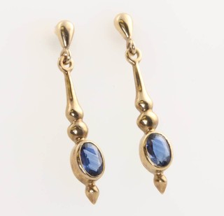 A pair of yellow gold sapphire drop earrings 30m 