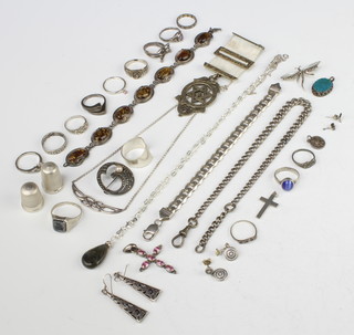 A silver bracelet and minor silver jewellery 197 grams
