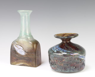 A Mdina squat globular glass vase 12cm, a Studio ditto 21cm 