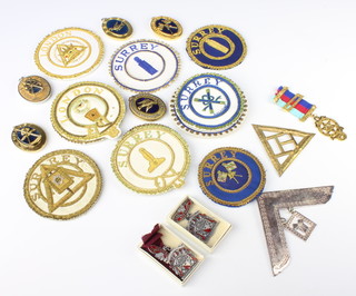A Past Master's silver plated sash jewel Riddlesdown Lodge no.6107, minor gilt and cloth badges and jewels
