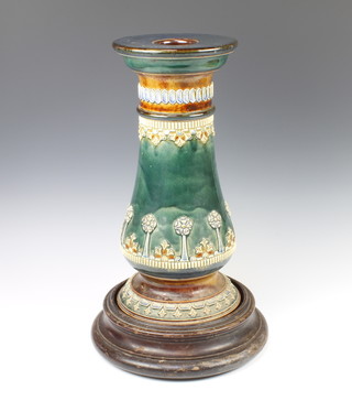 A Doulton Lambeth jardiniere stand with stylised flowers 48cm 