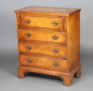 A Queen Anne style walnut batchelor's chest fitted 4 long drawers with brass swan neck drop handles, raised on bracket feet 76cm h x 63cm w x 33cm d  