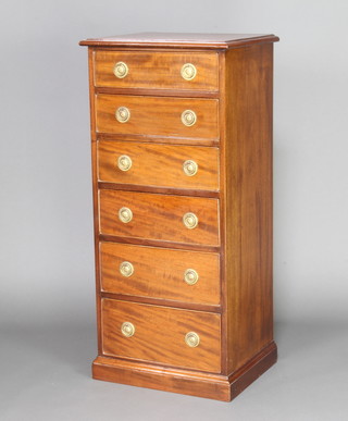 A Georgian style mahogany pedestal chest of 6 drawers with ring neck drop handles, raised on a platform base 112cm h x 51cm w x 41cm d 