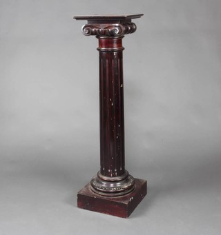 A Victorian carved and fluted mahogany pedestal with ionic capital 116cm h x 31cm x 30cm 