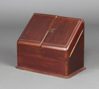 A Victorian wedge shaped mahogany stationery box with stepped interior 24cm x 27cm x 16cm 