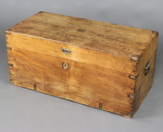 A 19th Century camphor military coffer with iron handles and brass banding 42cm h x 95cm w x 45cm d 