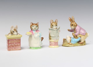 Four Beswick Beatrix Potter figures Tom Thumb 7cm, Ribby 8cm, The Tailor of Gloucester 8cm and Mr Benjamin Bunny and Peter Rabbit 10cm 