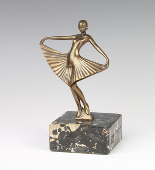 An Art Deco spelter figure of a standing girl raised on a square marble base 20cm x 9cm x 9cm 