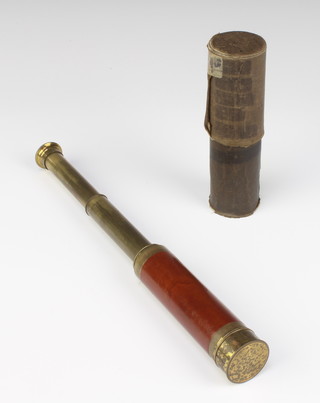 A 19th Century brass 3 drawer telescope with part carrying case 