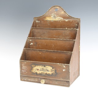 A 19th Century metal stepped 4 division stationery box, the base fitted a drawer and marked L and YR 33cm x 24cm x 16cm 