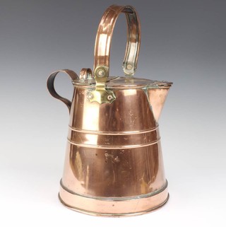 A Victorian waisted cylindrical copper and brass water carrier 41cm h x 24cm diam.  