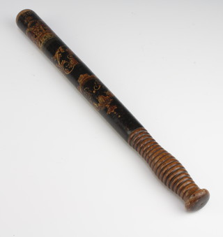 A Victorian turned and painted wooden Police truncheon with Royal Cypher and marked BP 45cm 
