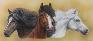 Richard W Orr, acrylic signed, study of 3 horses 35cm x 78cm 