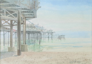 Dennis Roxby-Bott, RWS, watercolour, signed and dated 1986, "Below West Pier Brighton" 24cm x 34cm 