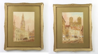 Edward Nevil, a pair of watercolours signed, "Brussels and Rheims", 27cm x 19cm 