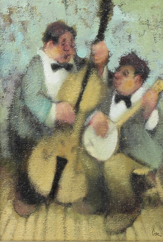 Leonard E Creo (b.1923), oil on canvas, study of 2 musicians 34cm x 24cm 