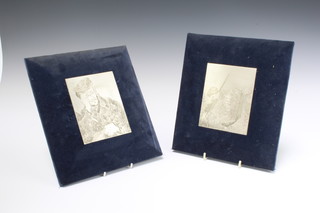 Two Continental silver rectangular plaques engraved with figures together with a mounted salad bowl 