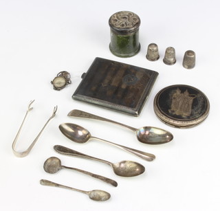 A Continental silver cigarette case and minor silverware, weighable silver 160 grams 