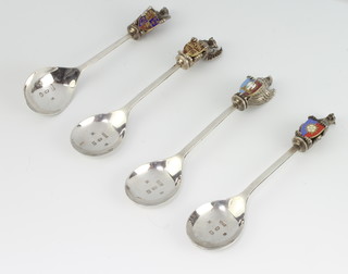 A set of 4 silver and enamelled commemorative spoons Birmingham 1977, 196 grams