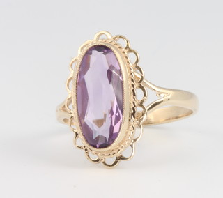A 9ct yellow gold oval amethyst dress ring size Q 1/2 