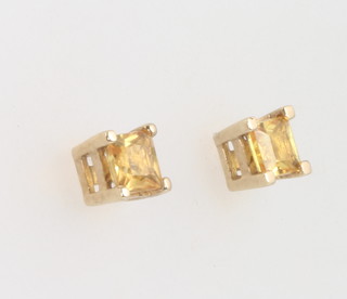 A pair of 9ct yellow gold citrine square cut ear studs 4mm 
