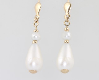 A pair of yellow gold imitation pearl drop earrings