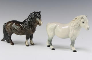 A Beswick figure Shetland Pony woolly Shetland mare 1033 brown gloss by Arthur Greddington 11.46 and a ditto Shetland Pony Hollydell Dixie dapple grey H185 by Amanda Hughes Lubeck 13.3cm 