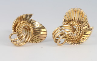 A pair of 18ct yellow gold whorl ear clips 10.3 grams