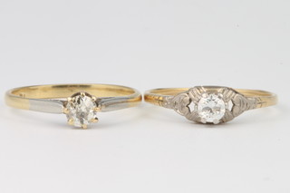 An 18ct yellow gold single stone diamond ring size Q 0.4ct, a ditto 0.25ct size O 