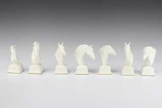 Seven Royal Worcester white glazed figures of horses - Bronte, Eous, Chronos, Phaethon, Lampon, Pyroeis and Phlegon 11cm 