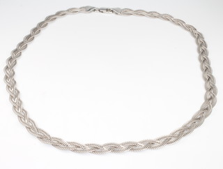 A 9ct white gold flat link necklace, 43cm, 13 grams