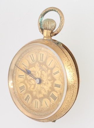 A lady's 18ct yellow gold fob watch with champagne dial contained in a 32mm case 