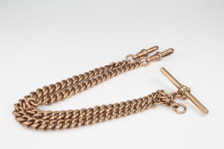 A 9ct yellow gold Albert with T bar and 2 clasps 46.3 grams 