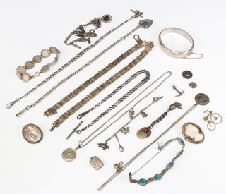 A silver charm bracelet and minor silver jewellery including Alberts, bangles etc 