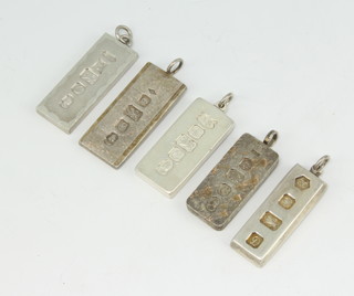Five silver ingot pendants 148 grams 