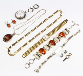 A lady's Edwardian silver wristwatch and minor costume jewellery
