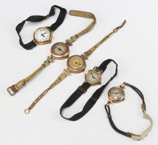 A lady's 9ct yellow gold wristwatch and 4 other 