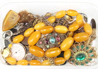 A gold plated gate bracelet, minor Victorian and other costume jewellery 