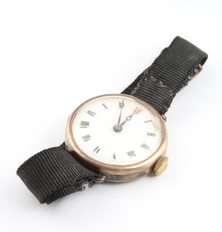 A lady's 9ct yellow gold wristwatch with enamelled red 12 