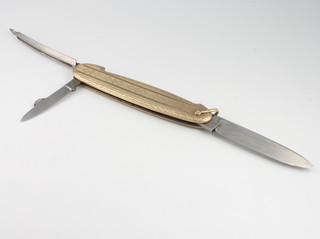 A 9ct yellow gold engine turned pocket knife 7cm 