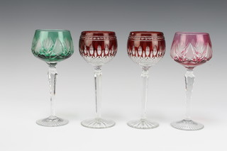 Two pairs of coloured hock wine glasses