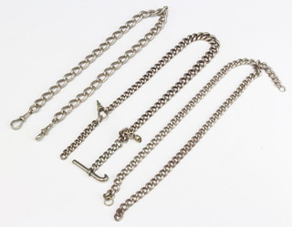 A silver Albert with T-bar and clasp and 2 others 140 grams 